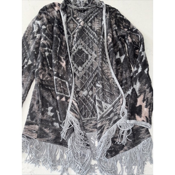 Lucky Brand Womens M Aztec Drape Cardigan Sweater Boho Waterfall Southwestern - Picture 2 of 5